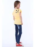 Girls\' blouse with short sleeves and an inscription, yellow NDZ81690 - Online store - Boutique